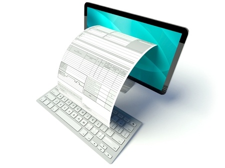 document coming out of computer screen